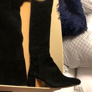 Black suede over the knee boots